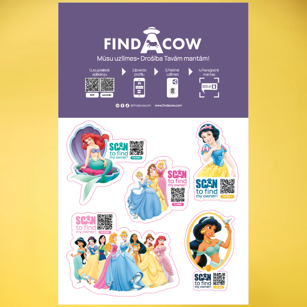 Komplekts - 5 uzlīmes ar QR kodiem (Princeses)